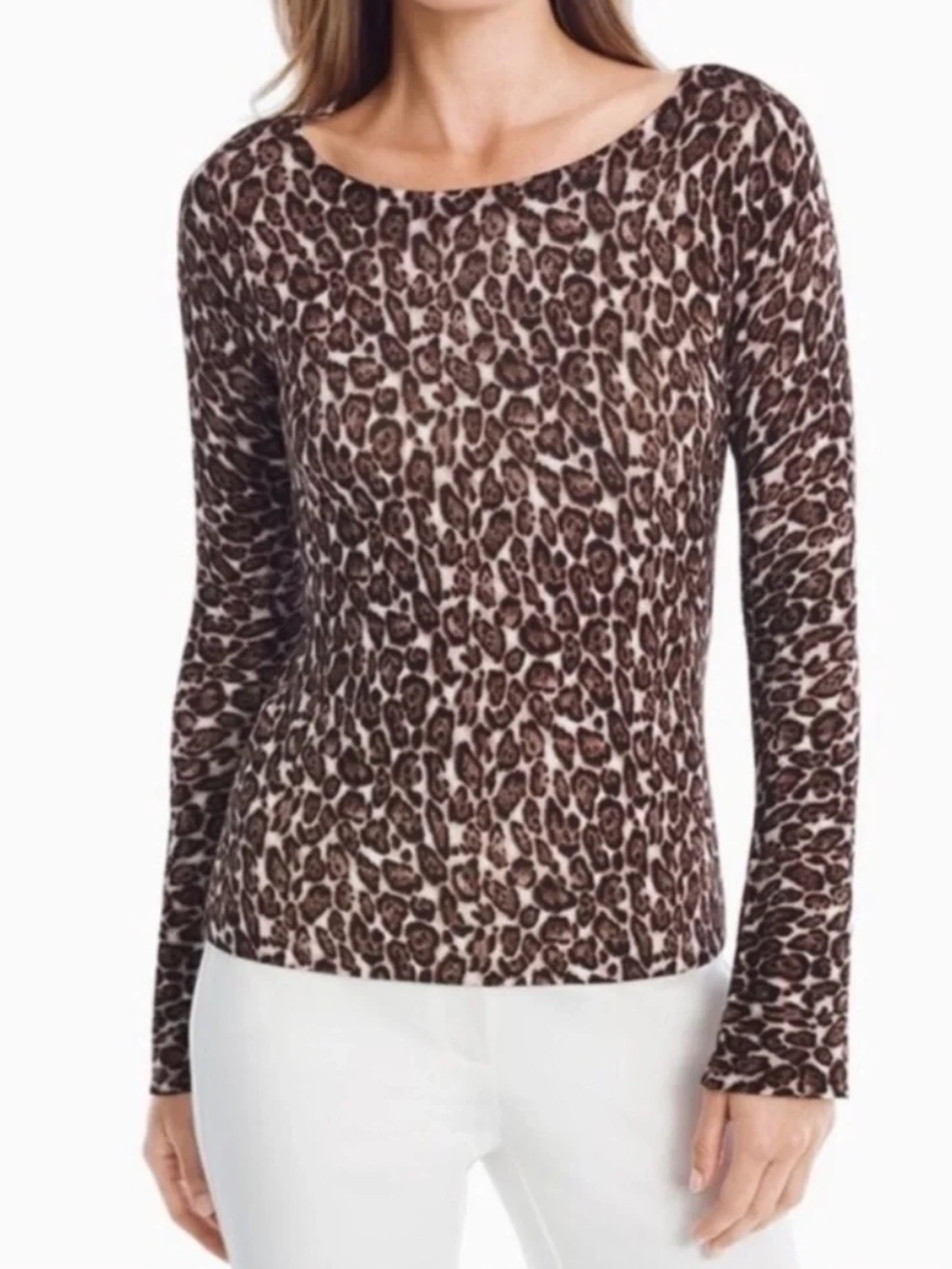 White House Black Market Leopard Print Long-Sleeve Top - Brown/Black
